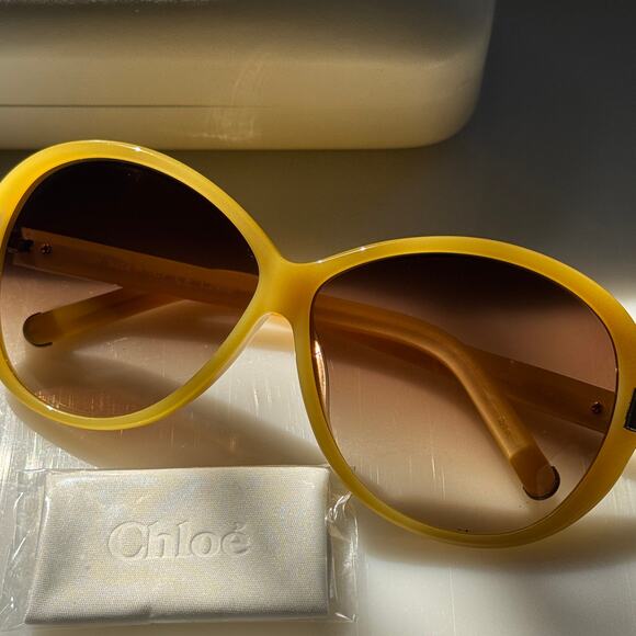 Chloé CE605S 799 Sunglasses|Oversized Round Yellow Brown Gradient Italy NWOT - Picture 3 of 13